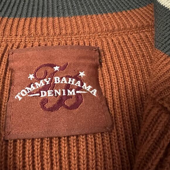 Tommy Bahama Denim Sweater Mens Large Orange Quarter Zip Ribbed Cotton Pullover - Picture 4 of 10